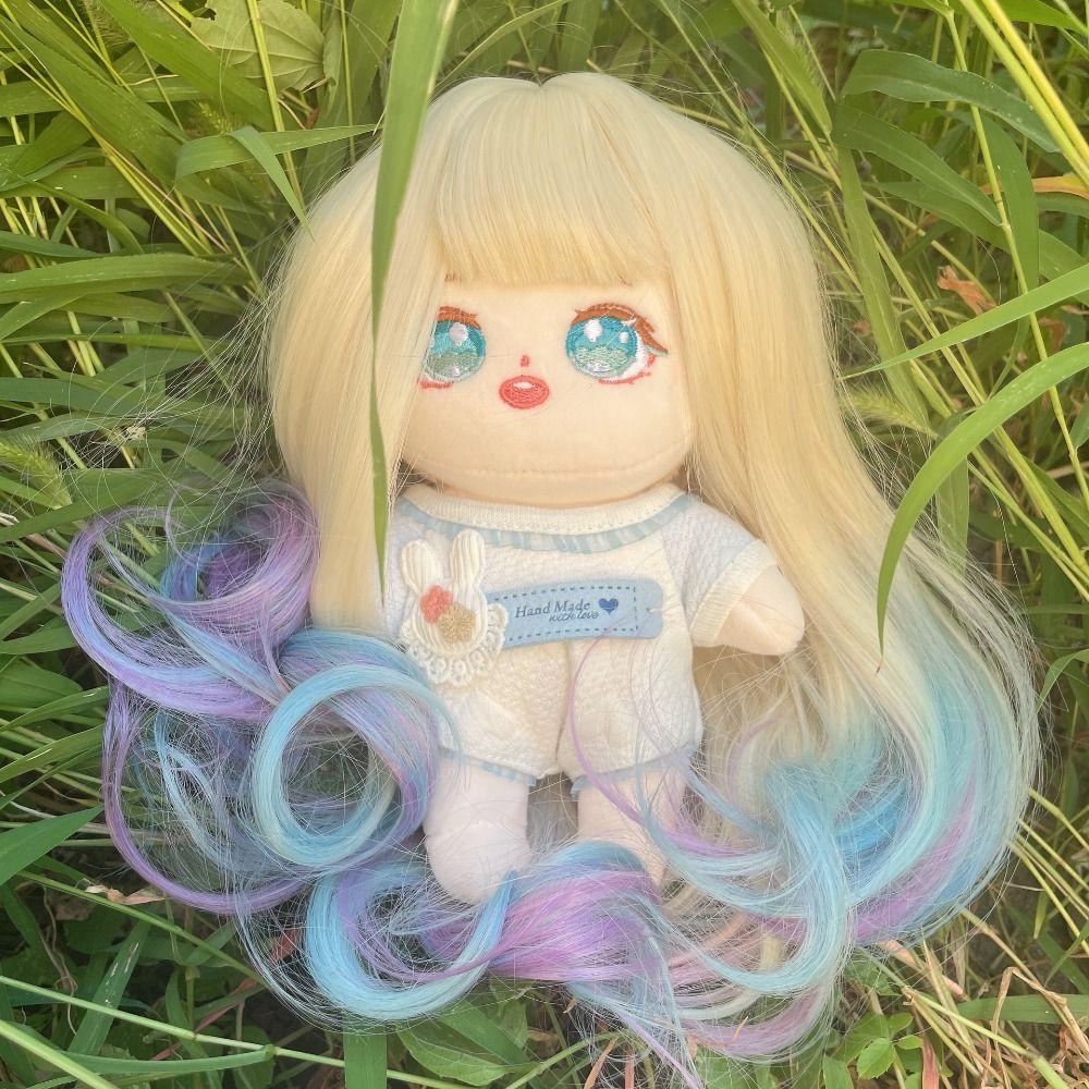 Sweet Plush Doll Long Curly Hair Wig Gradient Color 20cm Cotton Doll Hair  Doll Decor