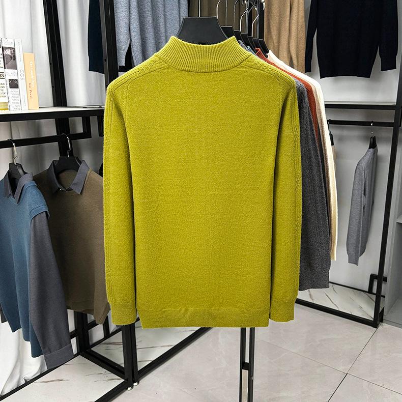 Men's Thickened Zipper Knit Sweater - Half-High Neck Warm Winter Knitwear