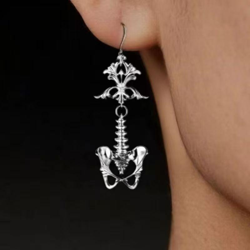 Gold/Silver Color Intricate Skeleton Cutout Dangle Earrings Vintage Gothic Style Zinc Alloy Earring