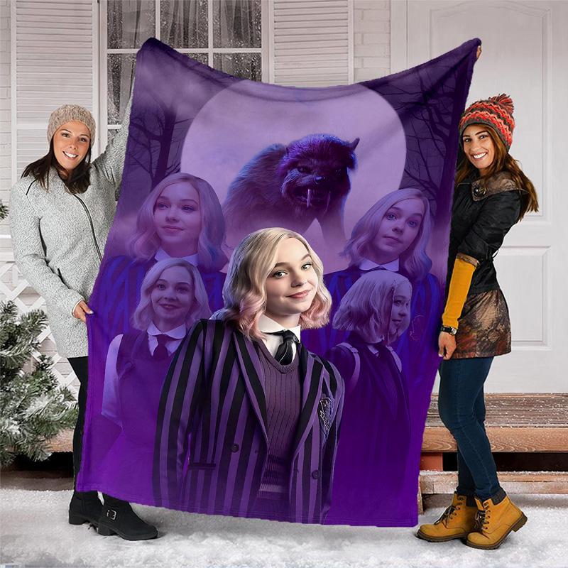 1pc Addams Family Wednesday Enid Theme Blanket - Digital Print, Polyester, Cozy for All Seasons, Perfect for Outdoor, and Travel