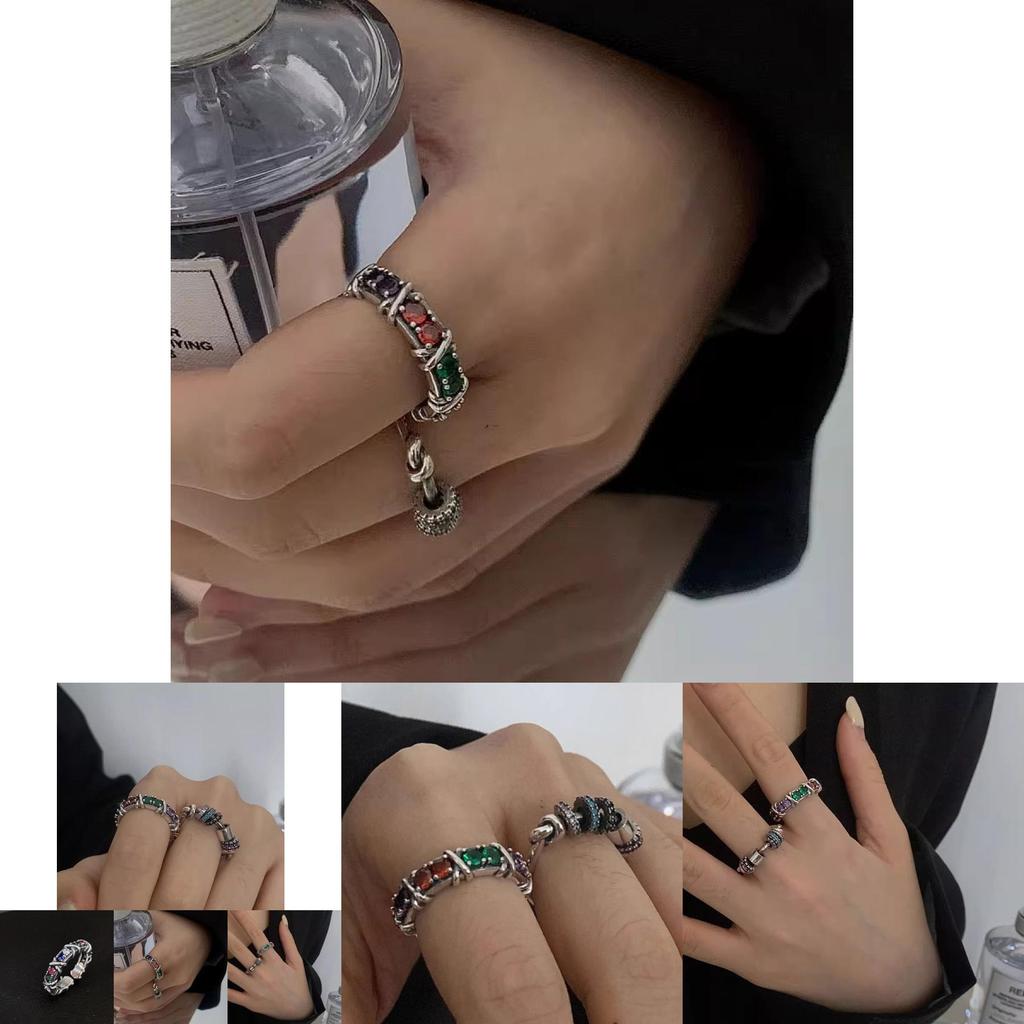 Unique Vintage Style Adjustable Rainbow Zircon Ring For Women Fashion Jewelry