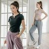 Women's Quick-Dry High-Waisted Faux Two-Piece Yoga Set with Chest Pads - Summer Short-Sleeved Top and Shorts
