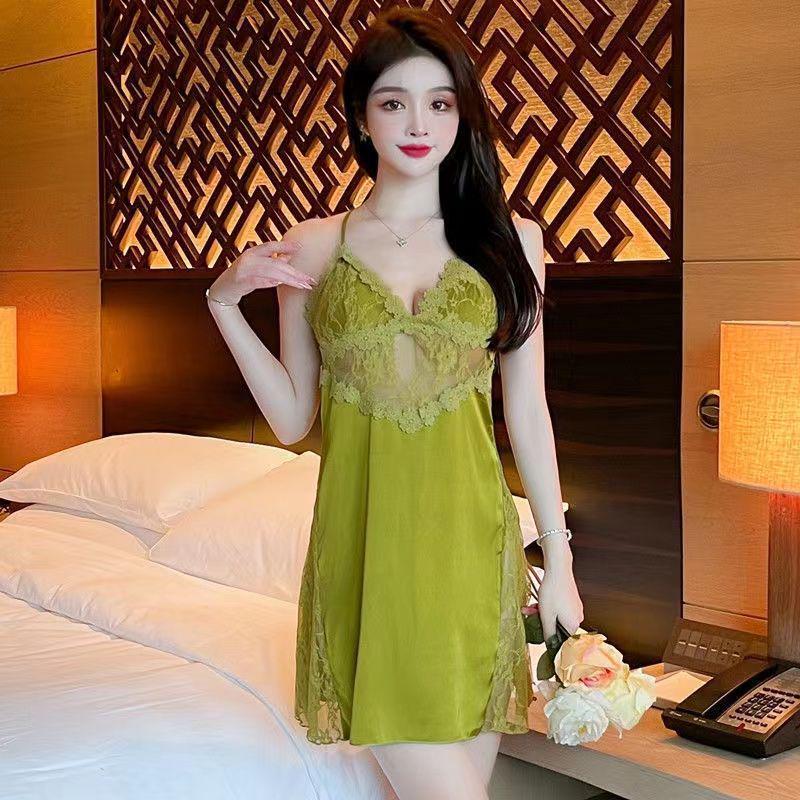 Women's Summer Ice Silk Backless Nightdress: Sexy Sling Two-Piece Set with Hollow Out Lingerie Robe