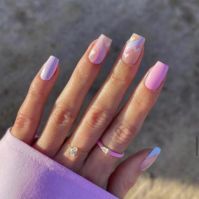 Tragen Nagellack blau Französisch lila Nagellack mehrfarbig wellig weiß Liebe Nagellack fertiger Nagellack
