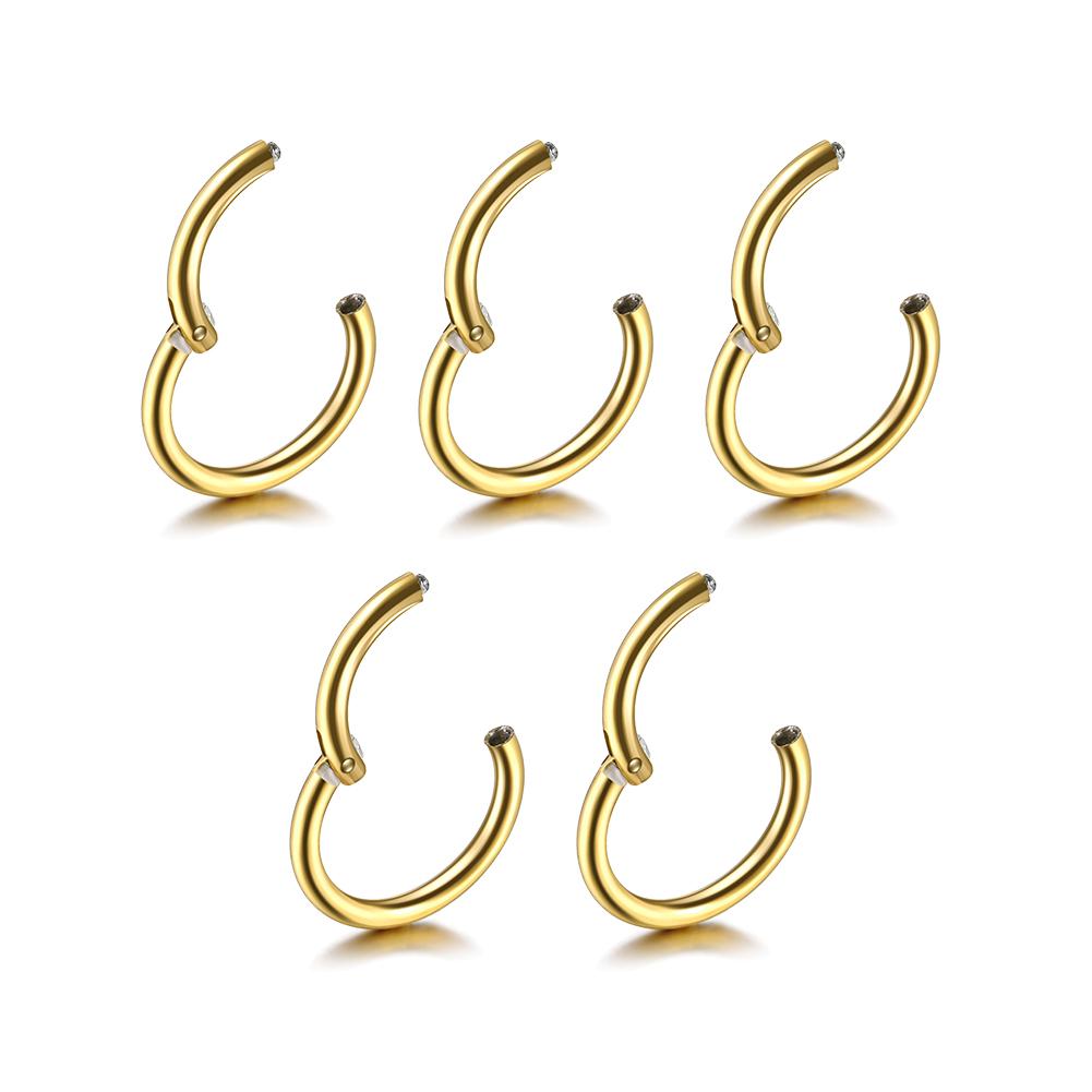 1/5PCS Titanium Segment Nose Rings Gold Color Body Clips Hoop For Women Men Conch Helix Cartilage Rook Earring Piercings Jewelry