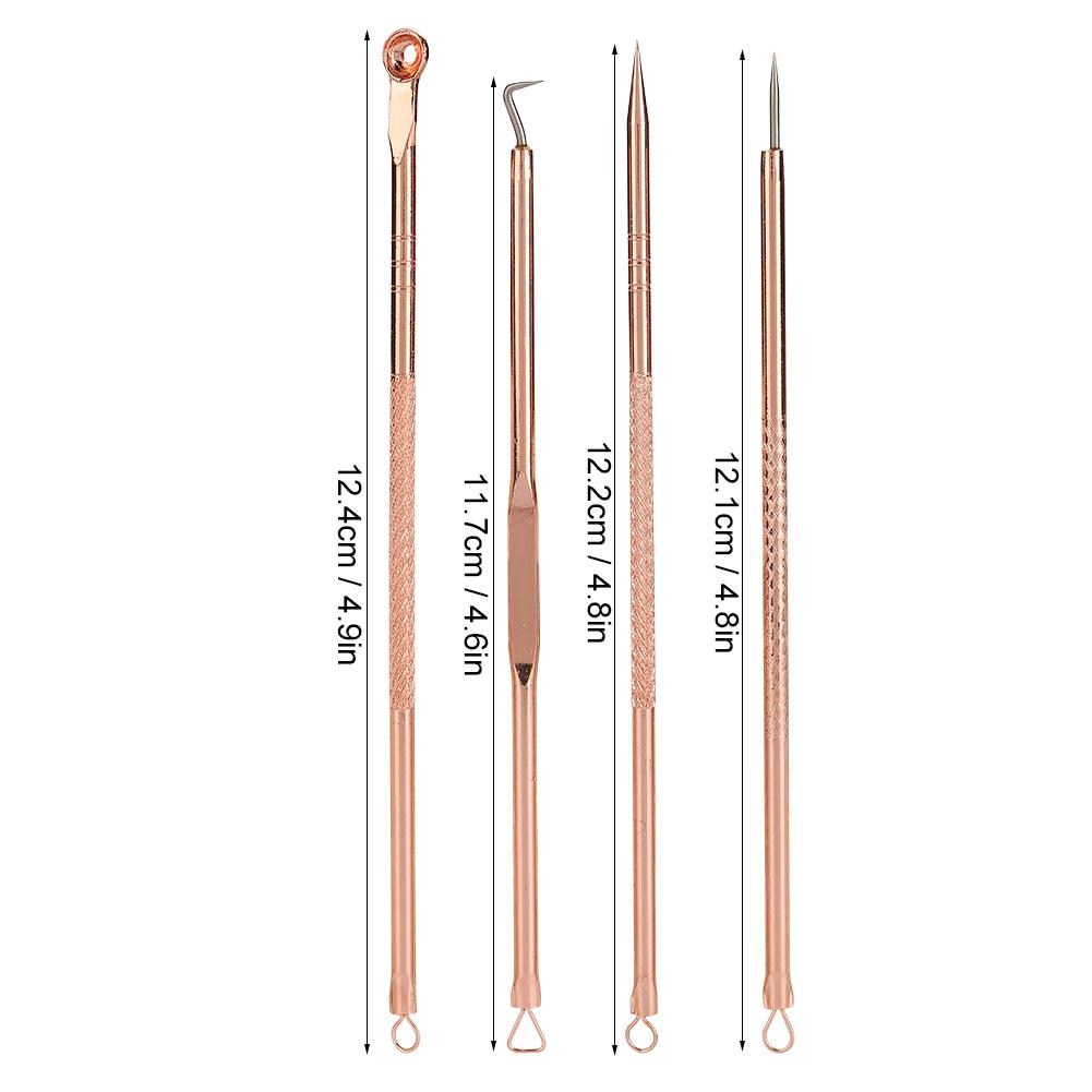 4Pcs/Set Acne Remover Tool Stainless Steel Rose Gold Double Head Needles Blackhead Extractor