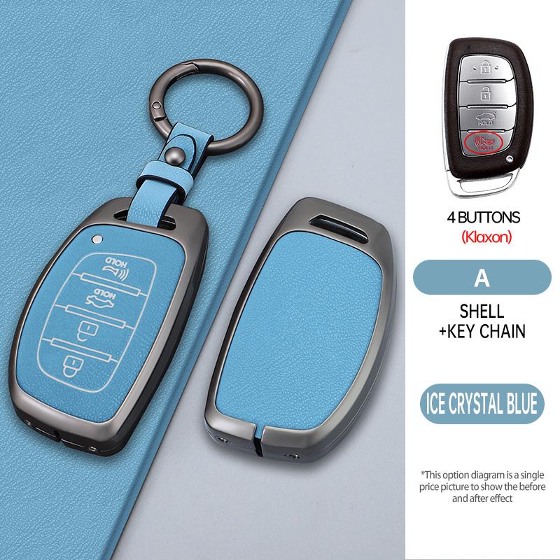 Zinc Alloy Leather Car Key Case Cover Fob Holder for Hyundai Tucson Santa Fe Rena Sonata Elantra Creta Ix35 Ix45 I10 I30 I40