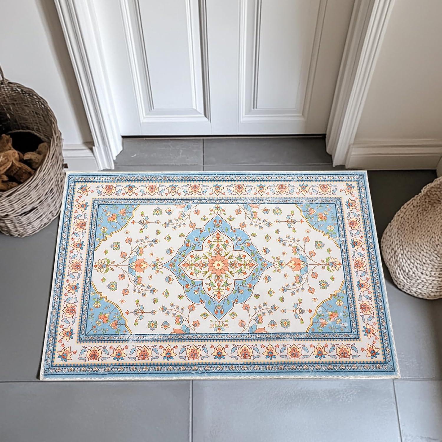 

Light Luxury Floral Print Living Room Carpet Soft Large Area Rug Home Decoration Bright Coffee Table Mats Tapis 50x80cm (19x31inch)