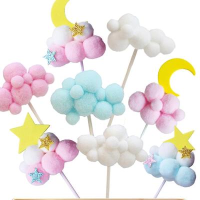 10-teiliges Kuchen-Dekorations-Set: Weißer Mond, Pompon-Wolke, Regenbogen-Ballon und Geburtstagskuchen-Tischdekorationen