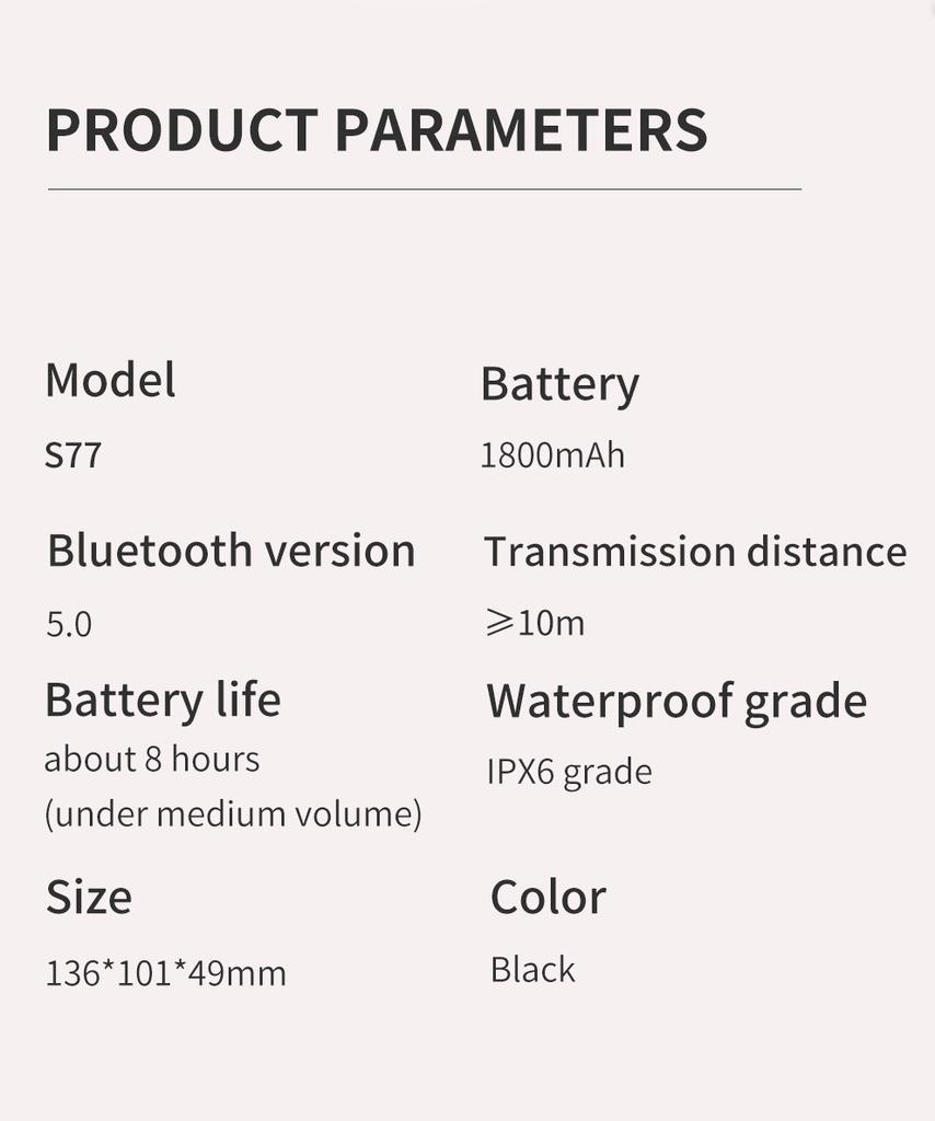 S77 Bezprzewodowy Głośnik Bluetooth Wodoodporny Sportowy Soundbox Zewnętrzny Przenośny Subwoofer Zewnętrzny Czysty Dźwięk Stereo Muzyka Surround