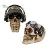 Durable Synthetic Resin Ornaments Hip-hop Headphone/Steampunk Skull Figurine, Skeleton Statue, Vintage Steampunk Style Statue Ornament for Haunted
