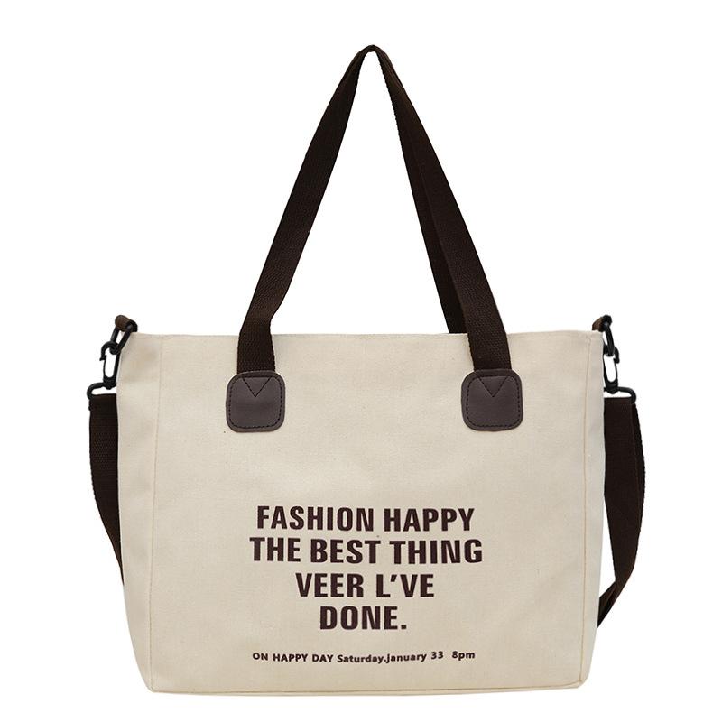 New Canvas Shoulder Bag Large Capacity Student Class Portable Tote Bag Letter Printing Messenger Bag