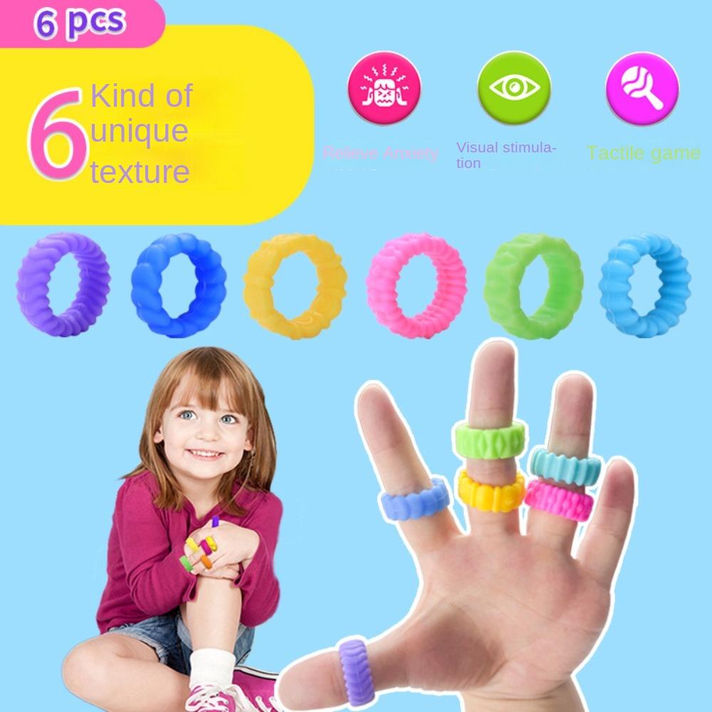 6Pcs Stress Relief Sensory Toy Silicone Anxiety Rings High Quality Fidget Ring  Kids