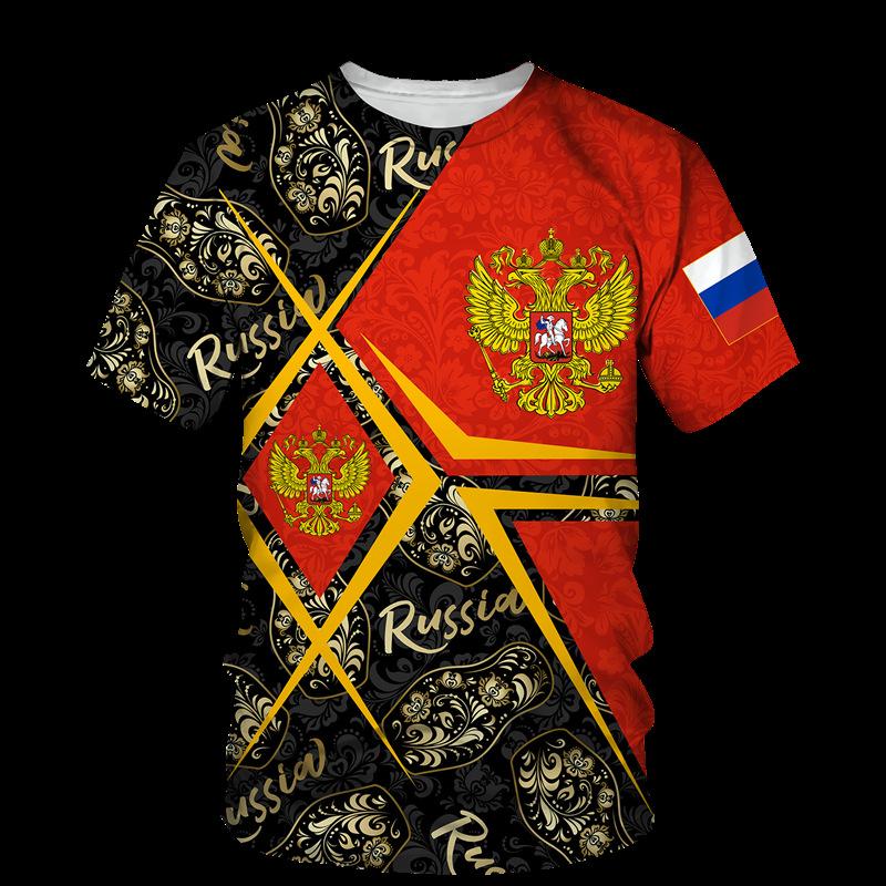 2025 new hot-selling Russian 3D short-sleeved T-shirt casual loose round neck Russian flag short-sleeved top T