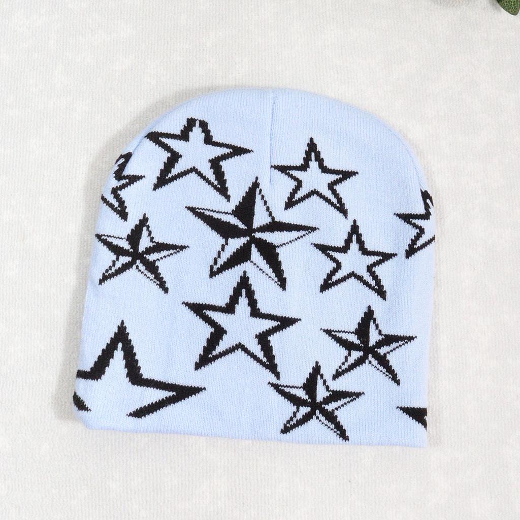 Y2k Style Star Design Knit Cap With Fluffy Fabric For Fall Street Fashion