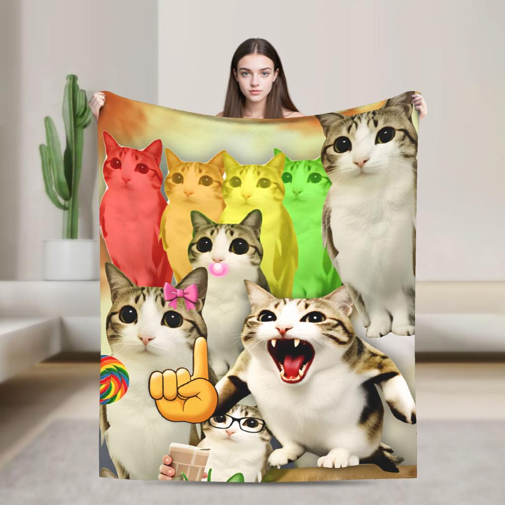 Funny Angel Meowl Cat Blanket Winter Comfortable Throw Blanket For Adults Girls Sofa Home Flannel Bedspread Bed Cover