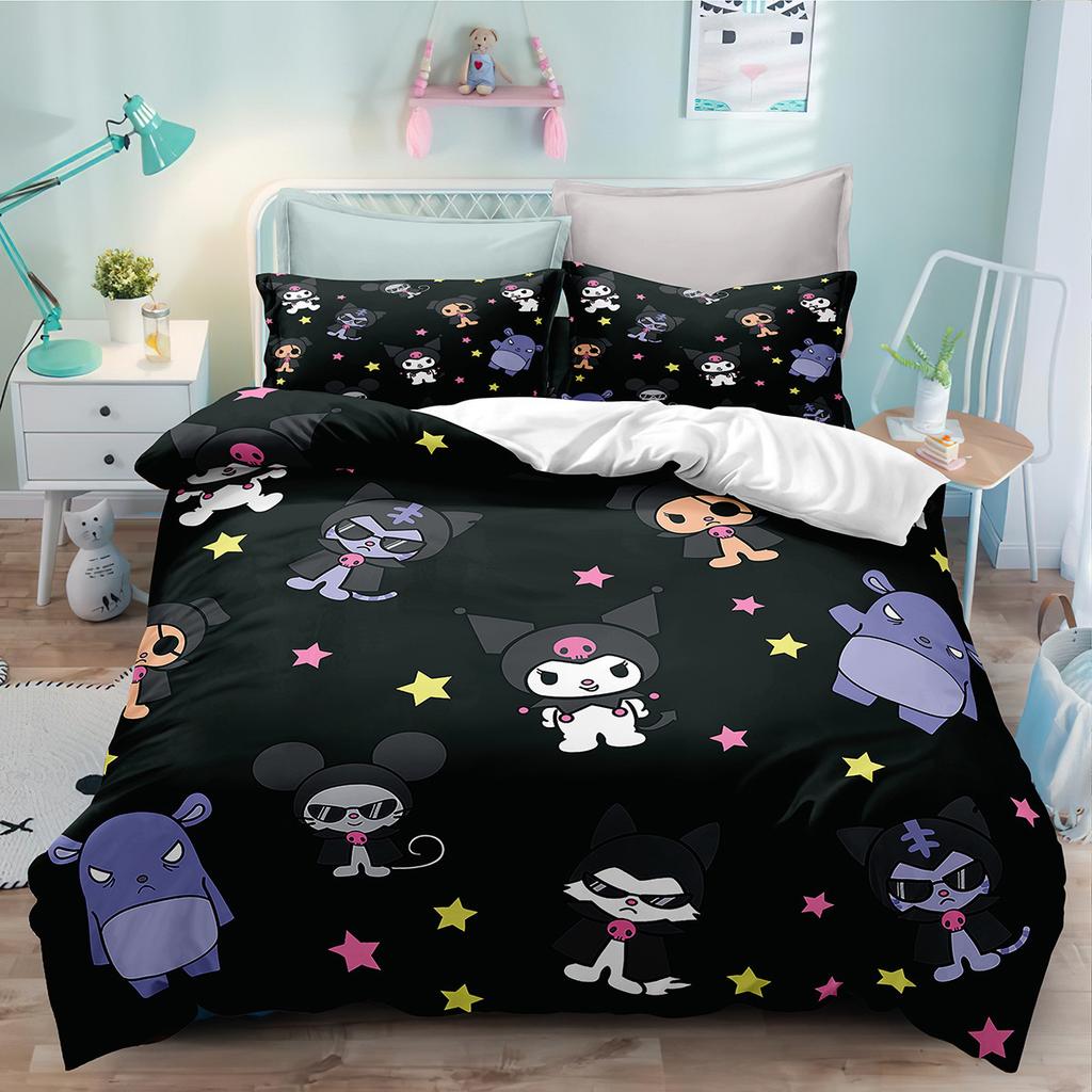 Cute Cartoon Kulomie Print Quilt Cover Pillowcase 3D Digital Printing Three-Piece Set