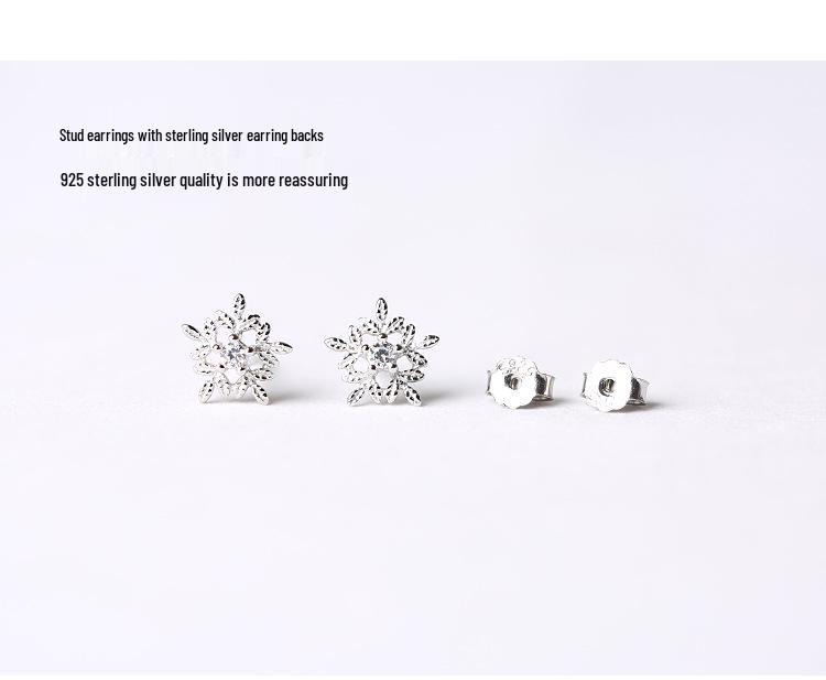 S925 Sterling Silver Snowflake Stud Earrings for Women - Korean Fashion Jewelry for Christmas