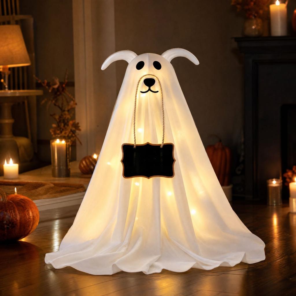 Décoration Chiot Halloween avec Guirlande Lumineuse à Télécommande pour Intérieur Extérieur Jardin