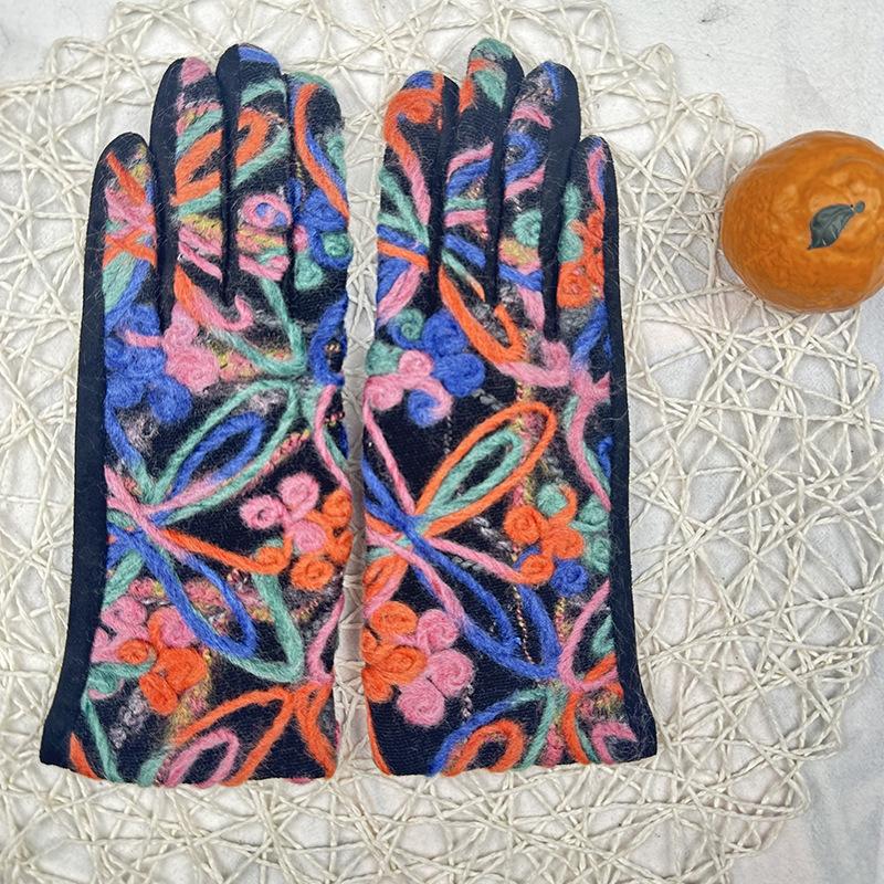 Ethnic Style Knitted Gloves Fashion Embroidery Outdoor Warm Retro Gloves Cycling Finger Gloves