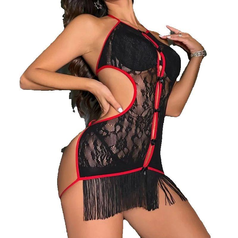 New Sexy Lingerie for Women Hollowed Out and Sexy Lingerie Antique Style Mesh Clothing Tassel Jumpsuit