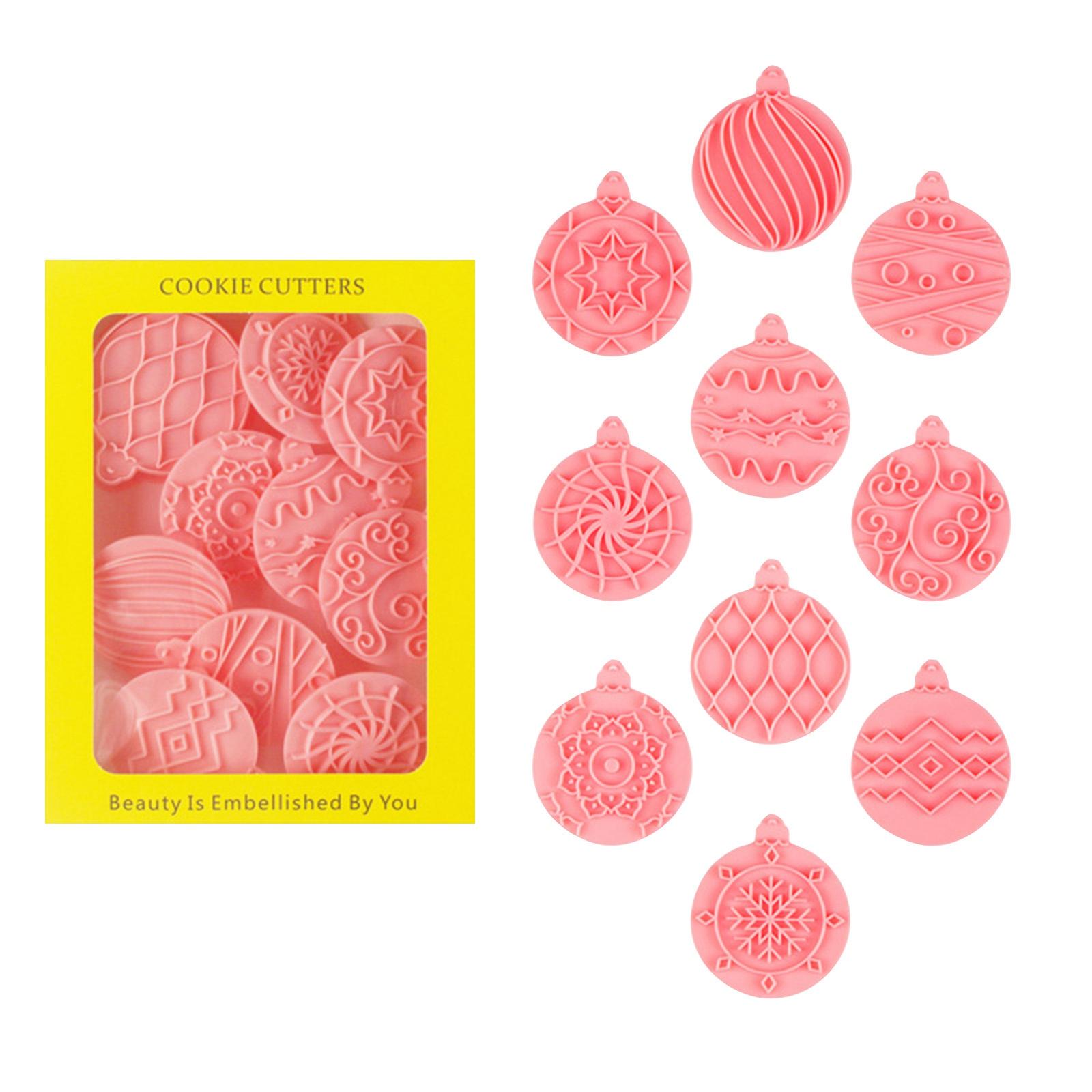 

10 Piece Christmas Ornament Cookie Cutters, 3d Raised Design Cookie Stamps, Round Ornament Baking Molds One Size