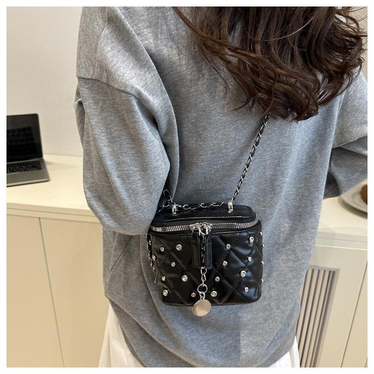 New Fashion Mini Quilted Box Bag for Women Diamond Stitch Faux Leather Chain Shoulder Crossbody Purse