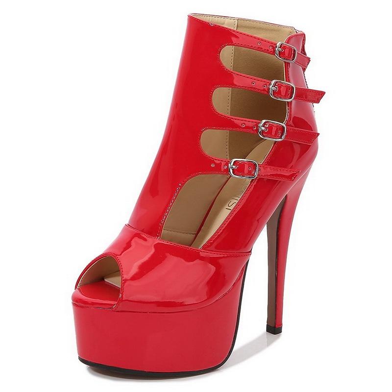 Women Patent Leather High Heel Sandals Back Zipper Platform Stiletto Ankle Boots for Office Nightclub Party Banquet Pole Dancing