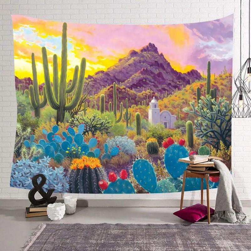 Desert Cactus Sunset Tapestry Wall Hanging Nature Landscape Bedroom Living Room Home Decor Polyester Fabric