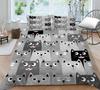 Quilt Cover Set with Pillowcase 3d Grey Folding Cat Printed King Queen Size Home Textiles Bedding Suit 2/3pcs Fashionable Bed Covers