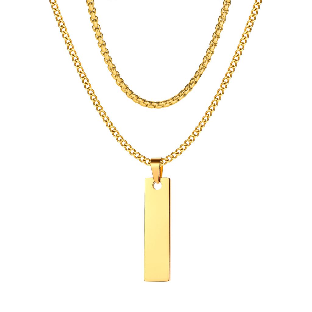 Vnox Gestapelde 2-delige Heren Kettingen, Geometrische Staaf Hanger met Doosketting Cubaanse Ketting Touwketting Kettingen, Klassieke Choker