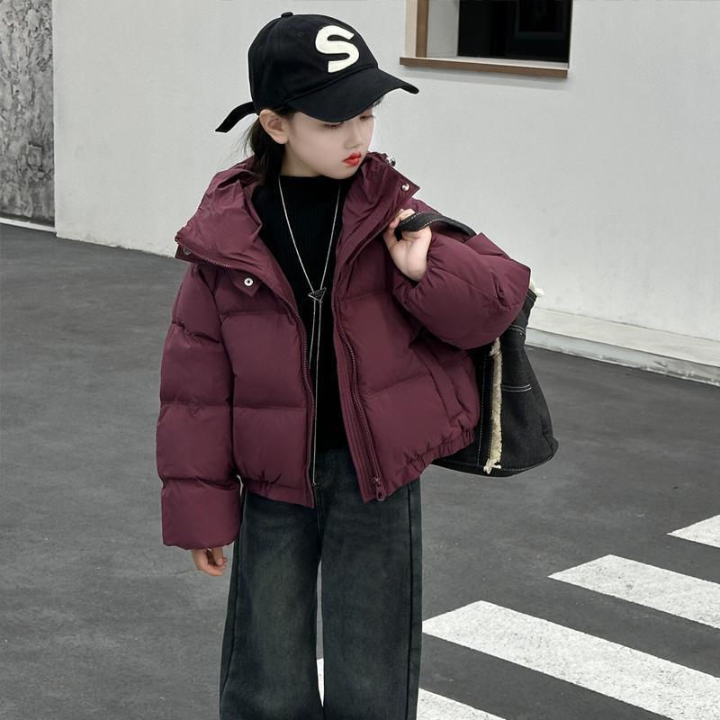 Kurtka zimowa dla dziewcząt, gładka, gruba, ciepła, z kapturem, na zamek, parka dla chłopców, bawełna, puch, odzież wierzchnia