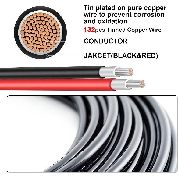 8 Gauge Battery Cable, 8 AWG Battery Cable Connect Battery and Charge Controller for Solar Panel Automotive RV Motorcycle Marine (8AWG 8FT)
