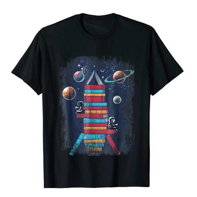 Reading Rocket Ship Astronaut Graphic Tee Unisexs Short Sleeve Cotton Crew Neck TShirt