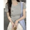 Embroidered Short Sleeve T-shirt Women's Round Neck Base Top