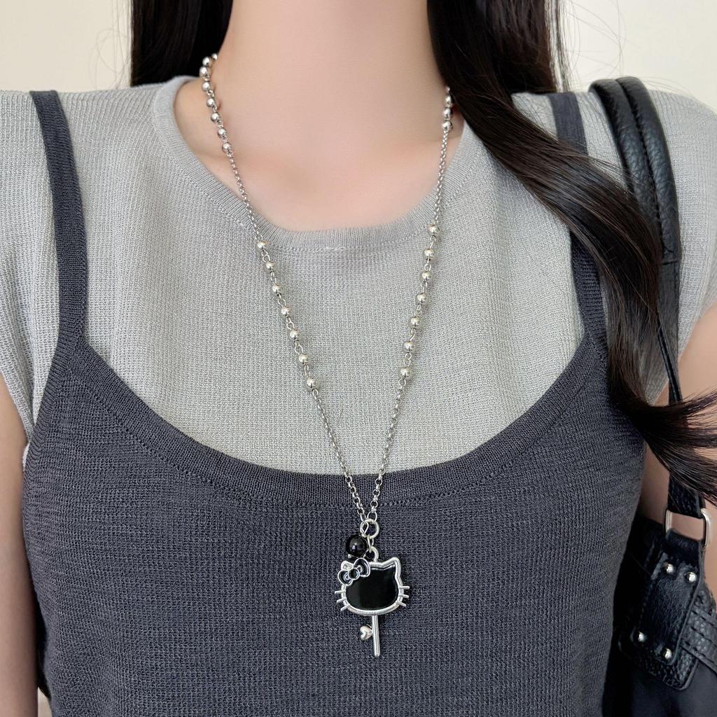Korean Sweet Pearl Cat Pendant Necklace – Trendy Light Luxe Design 2026