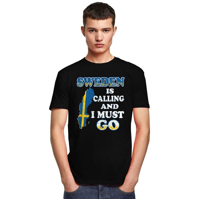 Mens Sweden Is Calling T Shirt Short Sleeve Cotton Tshirts Valentines Day Gift Casual Sweden Flag Tee Loose Fit Clothing
