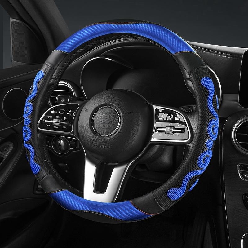 Universal Car Steering Wheel Cover - Carbon Fiber Leather with Breathable Honeycomb Silicone, Soft & Comfortable, All-Season Use