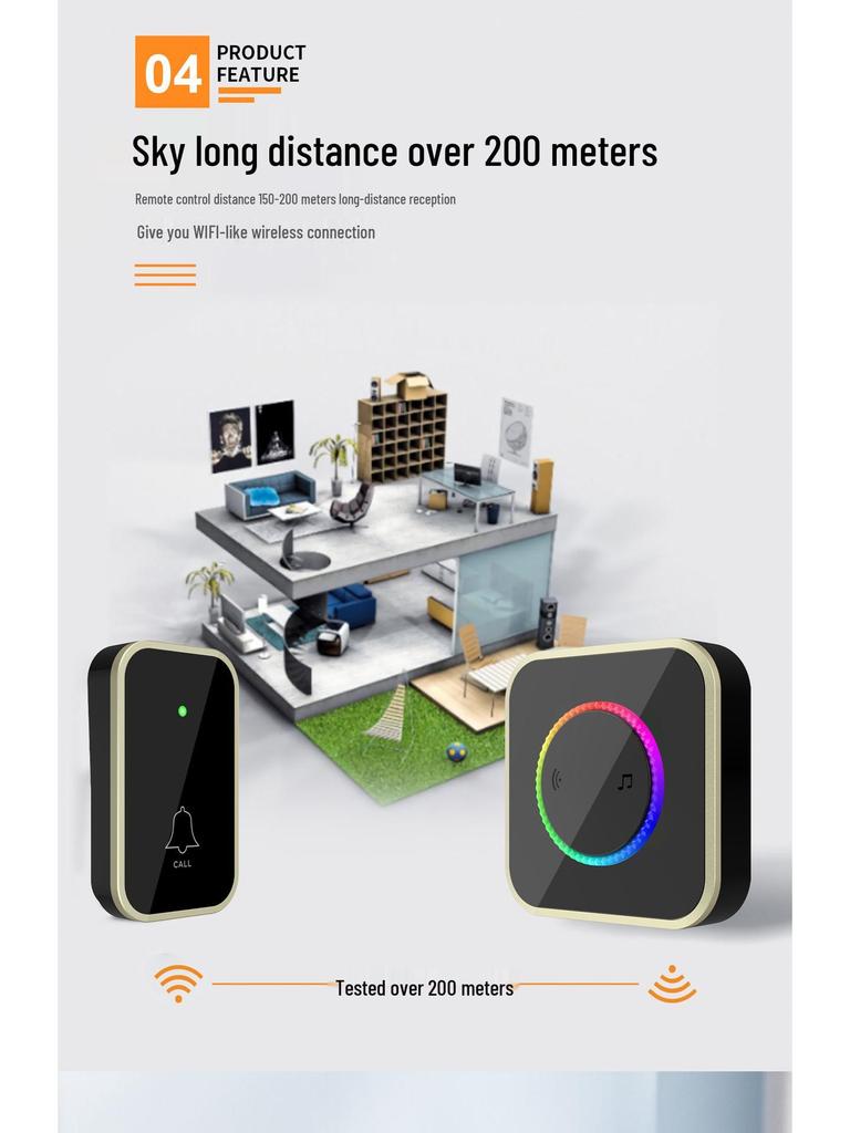 Smart Wireless Doorbell with Long-Range Remote and Flashing Light for Home and Elderly Use