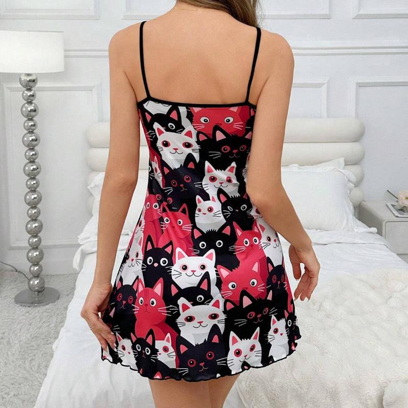 Summer sling nightgown Sexy sleeveless slim funny cartoon print Women Trim Underwear Camisole Nightdress mini sleepwear homewear