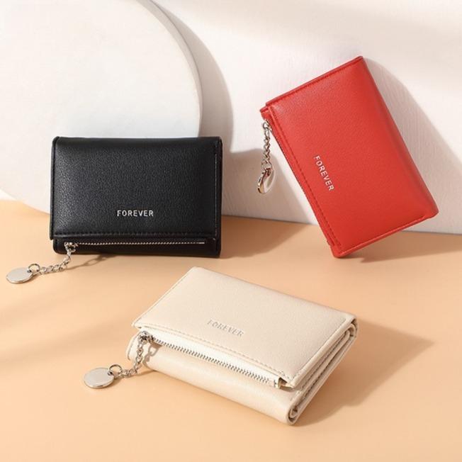 Chain Women Wallet 3 Folding Purse Leather Women Wallets Clutch Cards Holders Zipper Small Coin Pocket