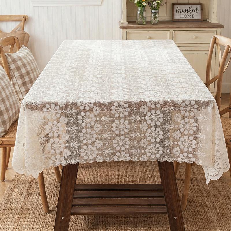 

French Style Floral Lace Tablecloth - White Embroidered Polyester Table Cover for Wedding, Dessert Table, Cafe & Home Dining Decor 140*100cm лиловый