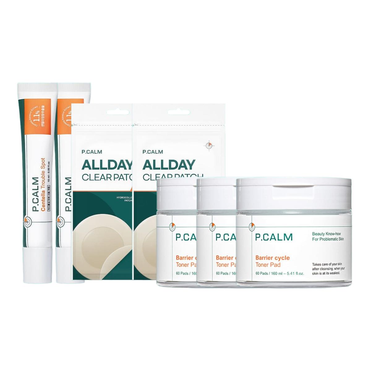 

P.CALM Barrier Cycle Toner Pad & Centella Spot Clear Skin Set (Toner Pads x3 + Spot Serum x2 + Patches x2), Blemish & Sebum Care