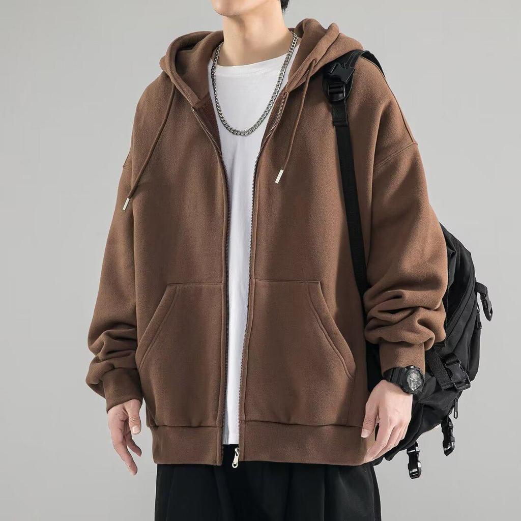 Men's Versatile Zip-Up Hooded Cardigan Jacket - Loose Fit, Solid Color, Plus Size, for Spring & Autumn Casual Wear