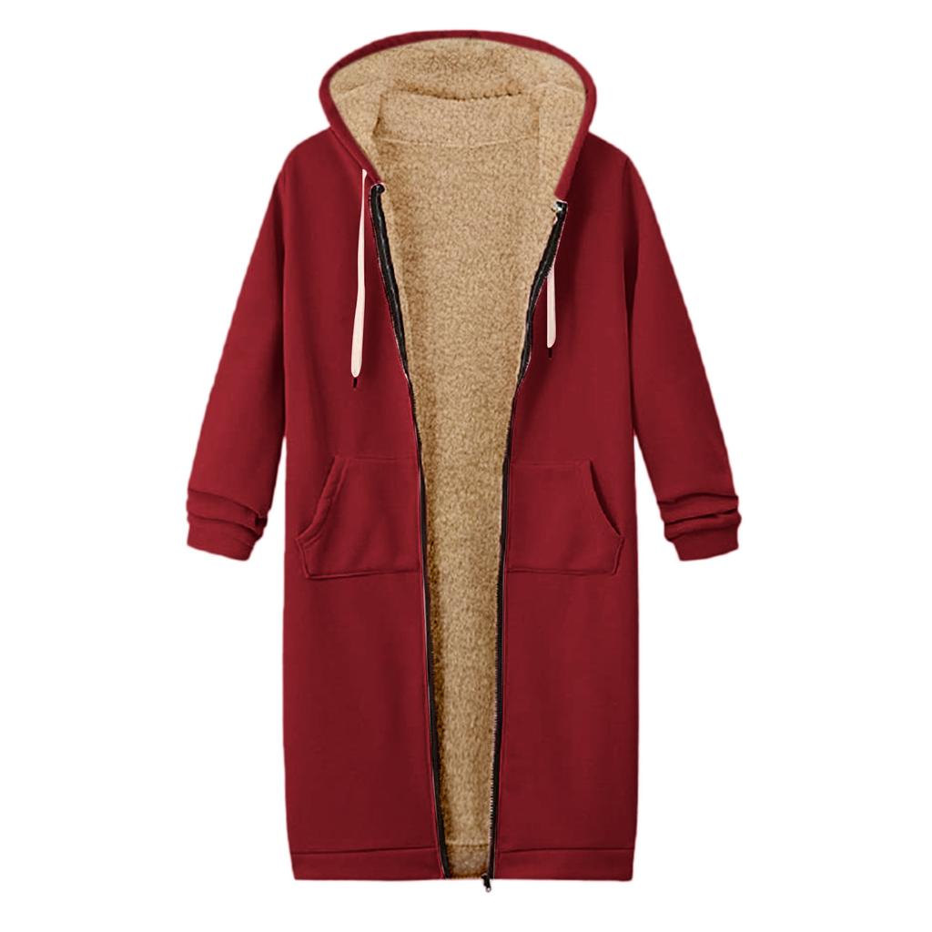 Felpa da donna in pile con cappuccio aperto con cerniera Cappotto lungo Giacca Top Outwear