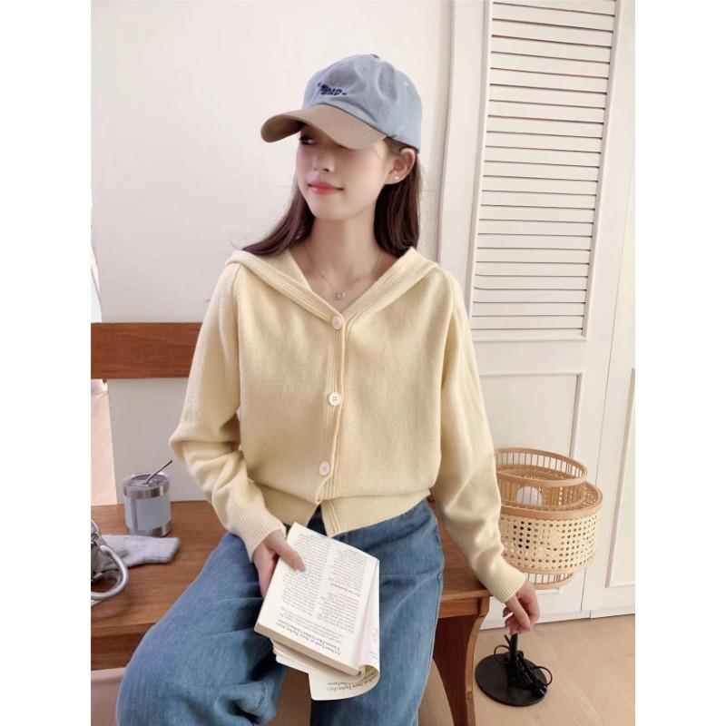 Hooded Knitted Small Cardigan Autumn and Winter New Solid Color Simple Fashion Casual Versatile Sweater Jacket Top Women