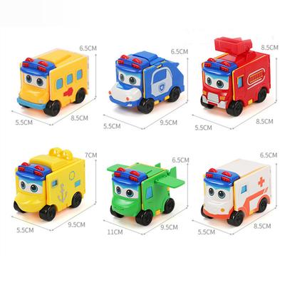Kids Plastic Flip Car Toy Fun Mini Deformation Model Cartoon Police Fireman Car Gift for Boys Girls