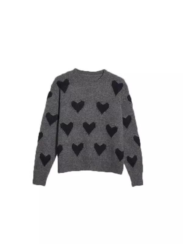 Women's Cute Love Heart Pullover: Soft, Fluffy, Loose Sweater for Autumn & Winter; Wear Alone or as a Base Layer.