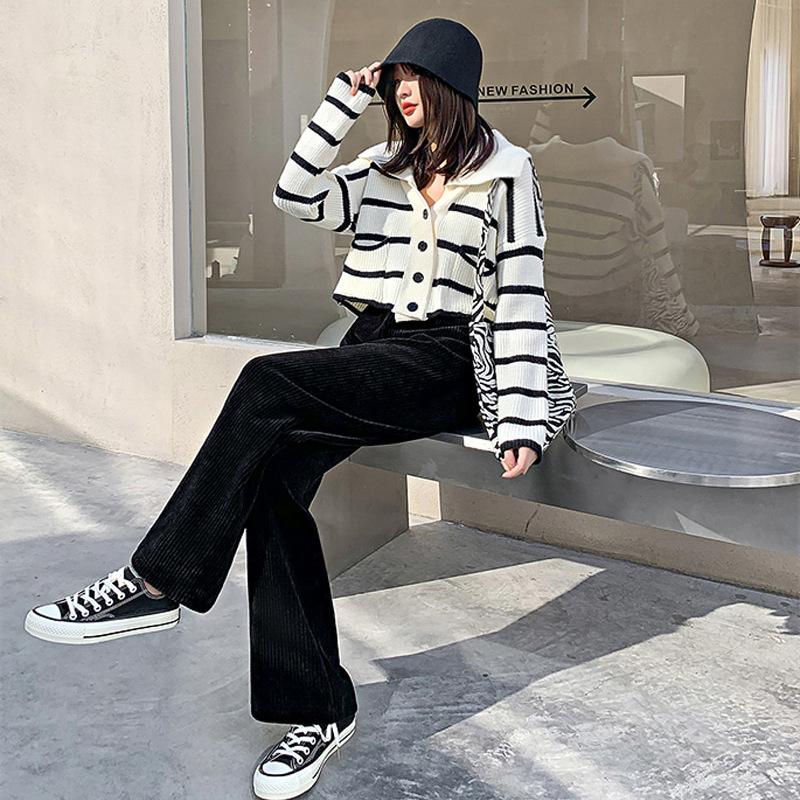 Thickened floor-mopping trousers autumn and winter high-waisted wide-leg trousers