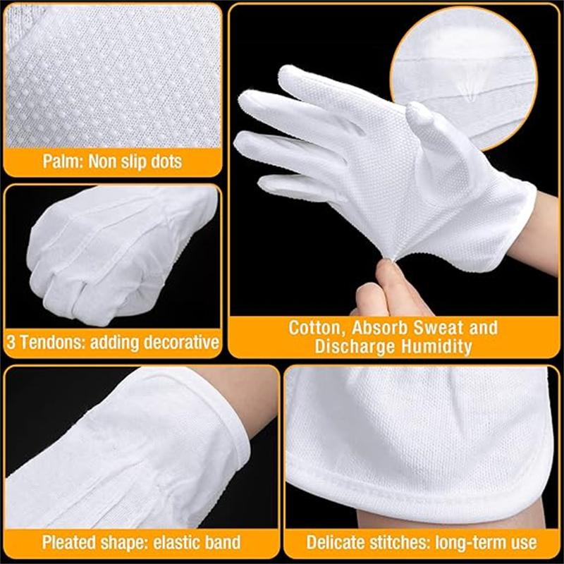 2-6Pairs White Cotton Inspection Work Gloves Women Men Household Gloves Coin Jewelry Lightweight Gloves Serving/Waiters/drivers